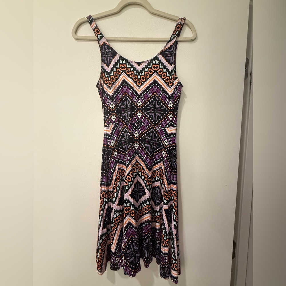 Express Purple and Orange Geometric Dress